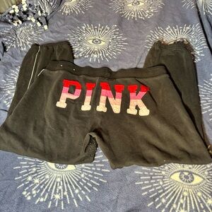 PINK Victoria's Secret Black Joggers with Red and White Logo